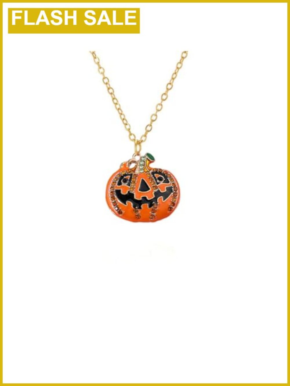 Rhinestone Pumpkin Pendant Necklace Gold-Tone Link Chain Halloween Thanksgiving